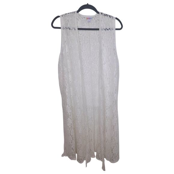 LuLaRoe Joy Vest Large Lace Off-White Stretch Longline Layering Duster Boho - Picture 8 of 9